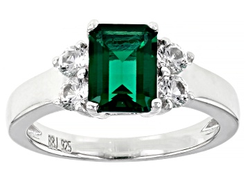 Picture of Green Lab Created Emerald Rhodium Over Silver Ring 1.62ctw