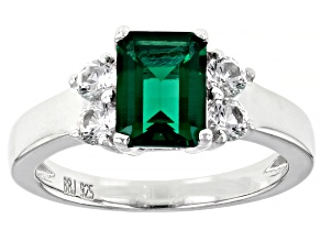 Green Lab Created Emerald Rhodium Over Silver Ring 1.62ctw