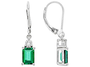Picture of Green Lab Created Emerald Rhodium Over Silver Earrings 1.62ctw