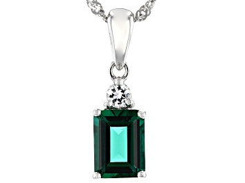 Picture of Green Lab Created Emerald Rhodium Over Silver Pendant With Chain 1.24ctw