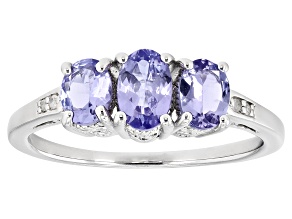 Blue Tanzanite Rhodium Over Sterling Silver Ring .96ctw