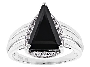 Triangle Black Spinel With White Zircon Sterling Silver Ring 4.67ctw