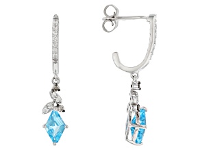 Rhombus Swiss Blue Topaz With Champagne Diamond and White Zircon Sterling Silver Earrings 1.81ctw