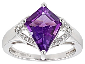 Kite Amethyst and White Zircon Sterling Silver Ring 2.37ctw