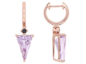 Triangle Rose De France Amethyst With Black Diamonds 18k Rose Gold Over Silver Earrings 4.80ctw