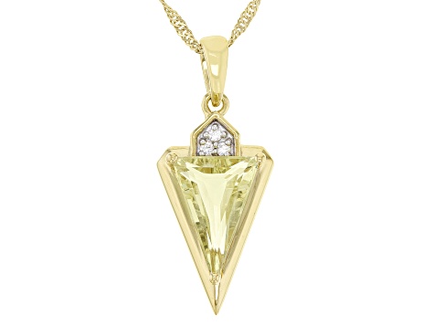 Triangle Canary Quartz And White Zircon 18k Yellow Gold Over Sterling Silver Pendant 3.18ctw