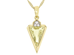 Triangle Canary Quartz with White Zircon 18k Gold Over Sterling Silver Pendant 3.18ctw