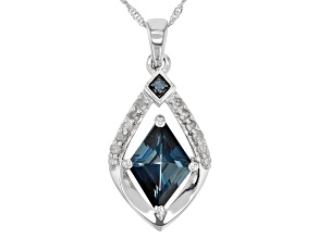 London Blue Topaz with Blue & White Diamonds Rhodium Over 10k White Gold Pendant With Chain 1.95ctw