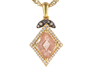 Rhombus Sunstone With Champagne Diamonds  and Zircon 18k Yellow Gold Over Silver Pendant With Chain