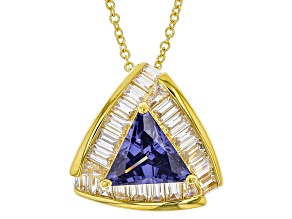 Blue & White Cubic Zirconia 18k Yellow Gold Over Sterling Silver Pendant With Chain 6.60ctw