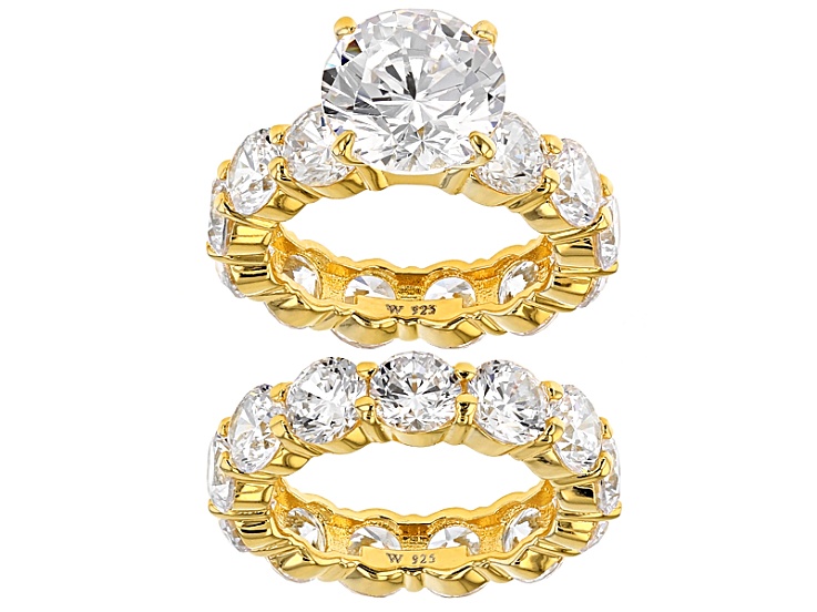 White Cubic Zirconia 18k Yellow Gold Over Silver Ring With Band 27.91ctw