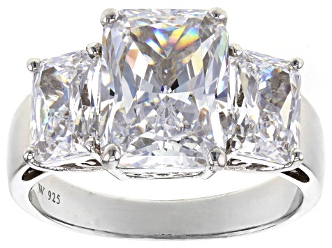 White Cubic Zirconia Scintillant Cut Rhodium Over Silver Ring 13.60ctw