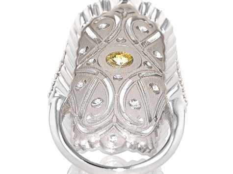 Yellow And White Cubic Zirconia Rhodium Over Sterling Silver Cocktail Ring 3.07ctw