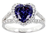 Blue And White Cubic Zirconia Rhodium Over Sterling Silver Ring 7.36ctw