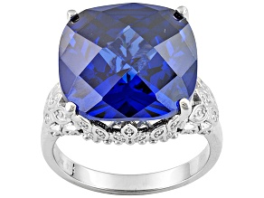 Blue And White Cubic Zirconia Silver Ring 30.00ctw