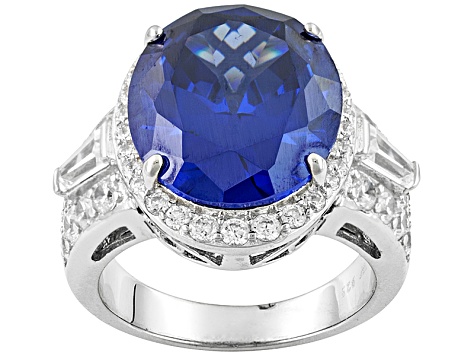 Blue And White Cubic Zirconia Rhodium Over Sterling Silver Ring 17.71ctw