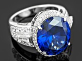 Blue And White Cubic Zirconia Rhodium Over Sterling Silver Ring 17.71ctw