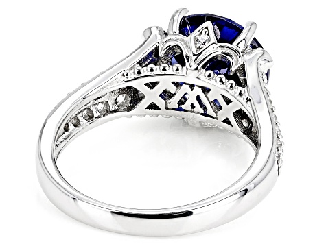 Blue And White Cubic Zirconia Rhodium Over Silver Ring 7.58ctw