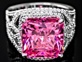 Pink And White Cubic Zirconia Rhodium Over Sterling Silver Ring 17.04ctw