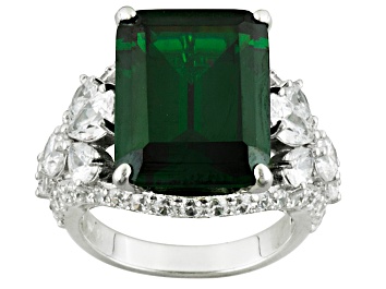 Picture of Green And White Cubic Zirconia Rhodium Over Sterling Silver Ring 22.90ctw