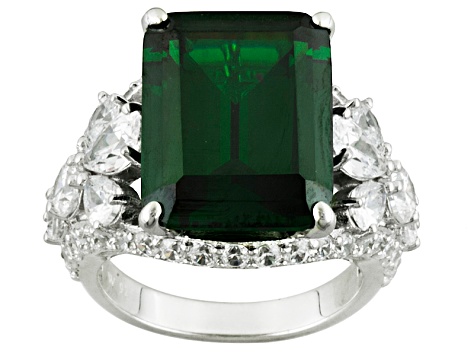 Green And White Cubic Zirconia Rhodium Over Sterling Silver Ring 22.90ctw