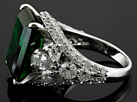 Green And White Cubic Zirconia Rhodium Over Sterling Silver Ring 22.90ctw