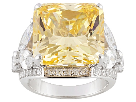 Yellow And White Cubic Zirconia Rhodium Over Sterling Silver Ring 22.60ctw