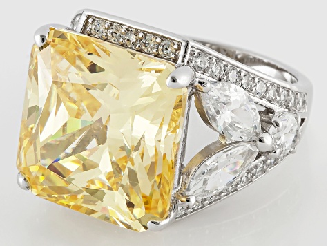 Yellow And White Cubic Zirconia Rhodium Over Sterling Silver Ring 22.60ctw