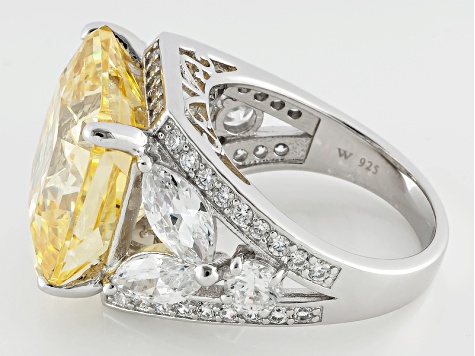 Yellow And White Cubic Zirconia Rhodium Over Sterling Silver Ring 22.60ctw