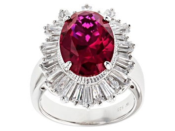 Picture of Lab Created Ruby And White Cubic Zirconia Sterling Silver Ring 8.89ctw