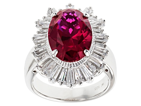 Lab Created Ruby And White Cubic Zirconia Sterling Silver Ring 8.89ctw