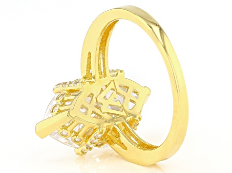 Scintillant Cut White Cubic Zirconia 18K Yellow Gold Over Sterling Silver Ring 8.80ctw