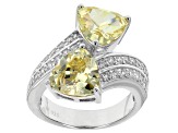 Yellow And White Cubic Zirconia Rhodium Over Sterling Silver Ring 6.23ctw