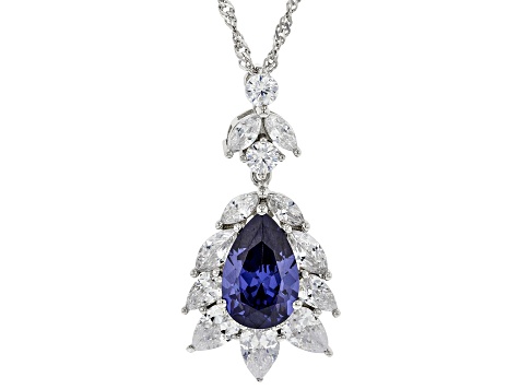 Blue And White Cubic Zirconia Rhodium Over Sterling Silver Pendant With Chain 9.06ctw