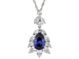 Blue And White Cubic Zirconia Rhodium Over Sterling Silver Pendant With Chain 9.06ctw