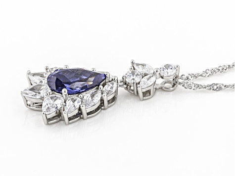 Blue And White Cubic Zirconia Rhodium Over Sterling Silver Pendant With Chain 9.06ctw