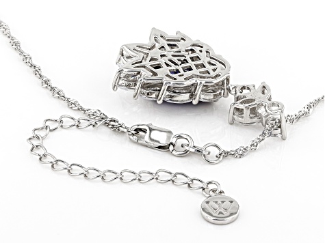 Blue And White Cubic Zirconia Rhodium Over Sterling Silver Pendant With Chain 9.06ctw