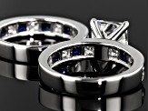 Blue Lab Sapphire & White Cubic Zirconia Scintillant Cut Rhodium Over Silver Ring With Band 6.88ctw