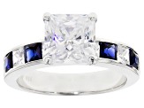 Blue Lab Sapphire & White Cubic Zirconia Scintillant Cut Rhodium Over Silver Ring With Band 6.88ctw