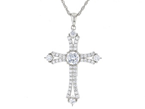 White Cubic Zirconia Rhodium Over Sterling Silver Cross Pendant With Chain 3.42ctw