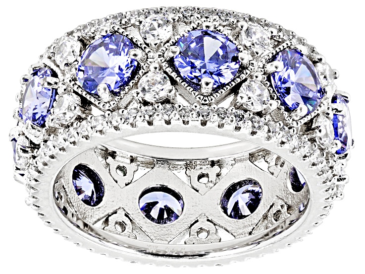 Blue And White Cubic Zirconia Rhodium Over Silver Ring 11.27ctw