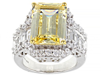 Picture of Yellow And White Cubic Zirconia Silver Ring 15.08ctw (9.95ctw DEW)