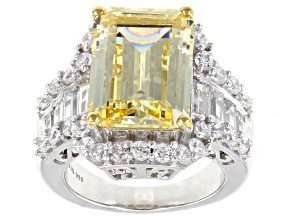 Yellow And White Cubic Zirconia Silver Ring 15.08ctw (9.95ctw DEW)