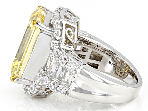 Yellow And White Cubic Zirconia Silver Ring 15.08ctw (9.95ctw DEW)