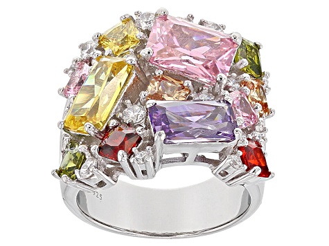 Multicolor Cubic Zirconia Rhodium Over Sterling Silver Ring 15.50ctw