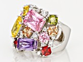 Multicolor Cubic Zirconia Rhodium Over Sterling Silver Ring 15.50ctw