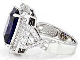 Blue And White Cubic Zirconia Rhodium Over Sterling Silver Ring 15.69ctw
