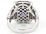 Blue And White Cubic Zirconia Rhodium Over Sterling Silver Ring 15.69ctw