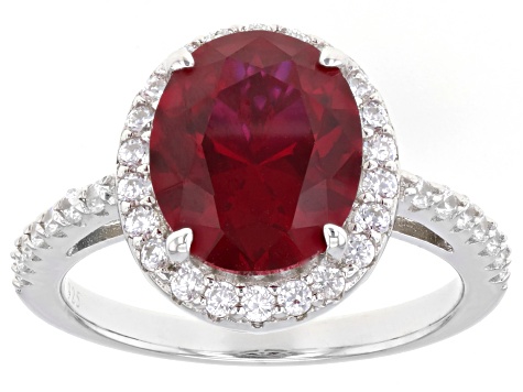 Lab Created Ruby And White Cubic Zirconia Rhodium Over Silver Ring 6.65ctw