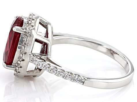 Lab Created Ruby And White Cubic Zirconia Rhodium Over Silver Ring 6.65ctw